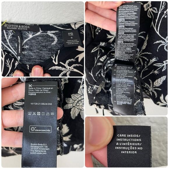 Scotch & Soda Maison Scotch Mix Media Side Tie Floral Tank in Black/ White - Picture 8 of 9